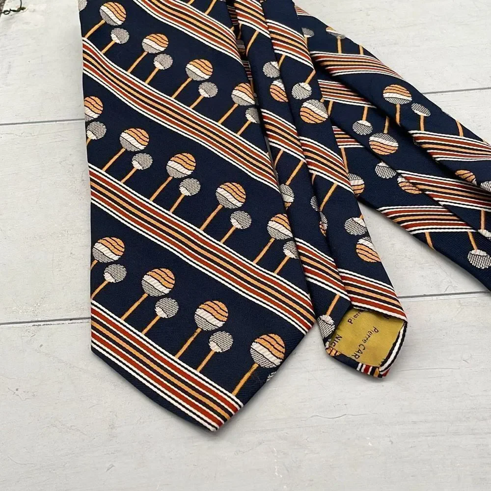 Pierre Cardin Morville Silk Ties‎ Wide For Mens Blue Orange Golf Print Paris